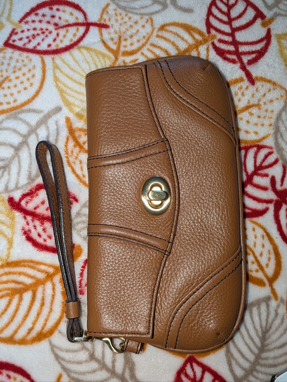 Like New Talbots Brown Genuine Leather Wristlet with Metal Logo Plate
